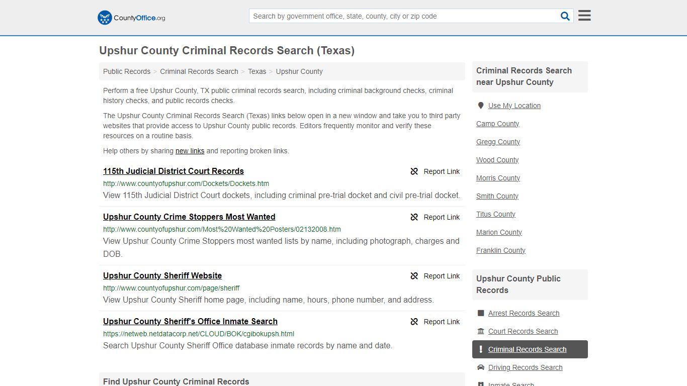 Upshur County Criminal Records Search (Texas) - County Office