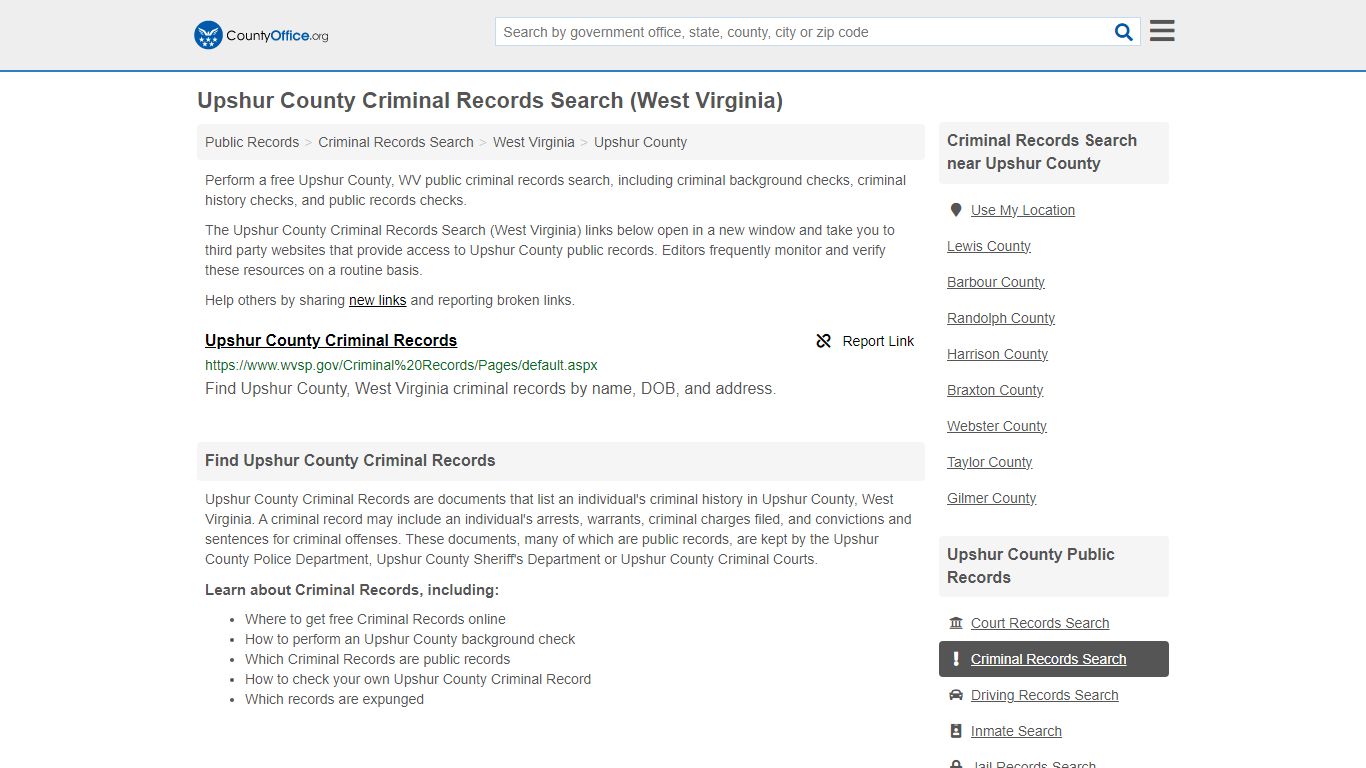 Upshur County Criminal Records Search (West Virginia) - County Office