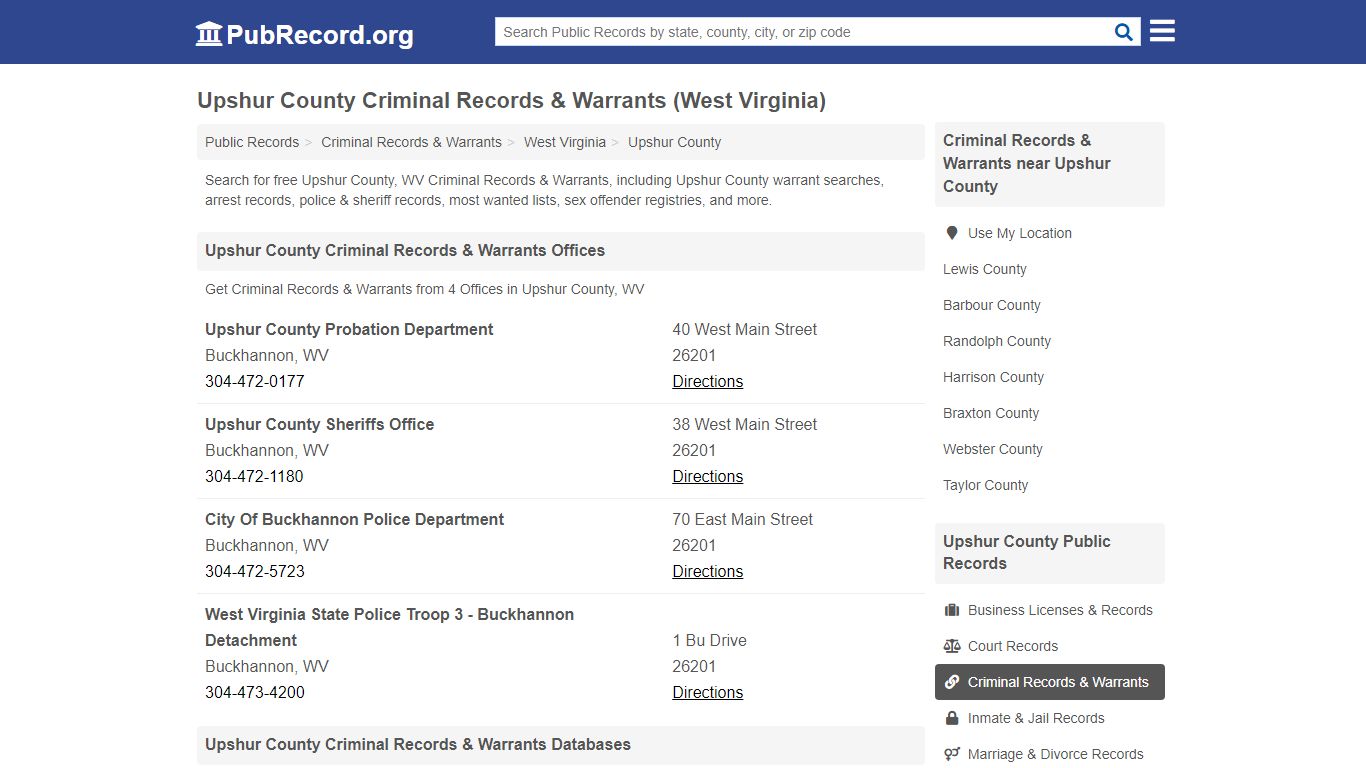 Upshur County Criminal Records & Warrants (West Virginia)